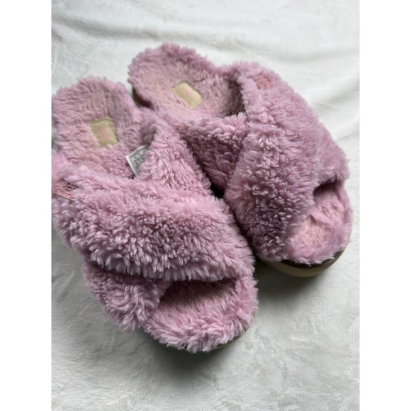 UGG Shoes - UGG Fuzz Sugar Cross Slide Pink Plush Platform Slippers 1120860 Womens 8 he